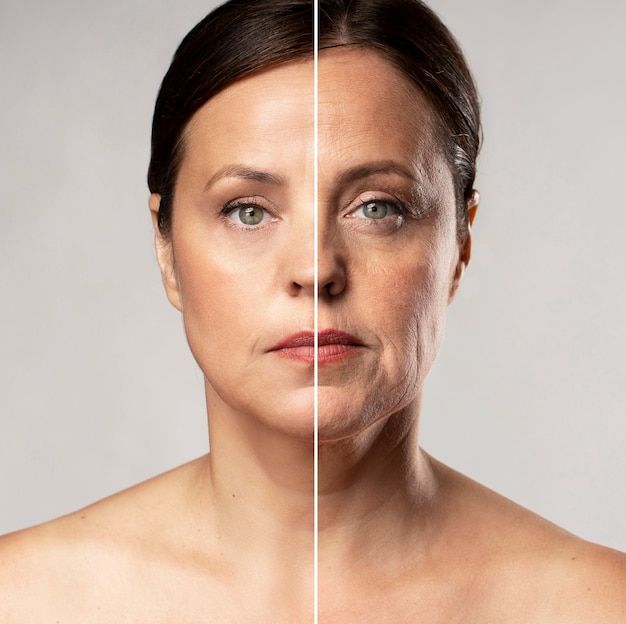 Free Photo _ Before and after portrait of mature woman retouched